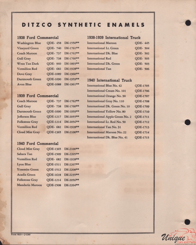 1940 International Paint Charts PPG 2